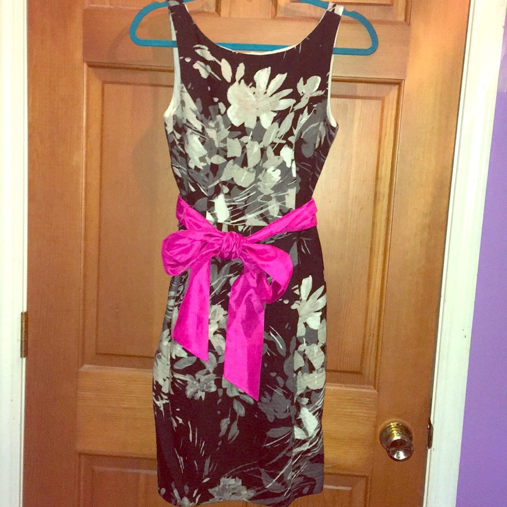 Eliza J Black & White floral belted Dress